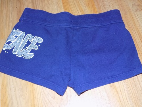 Girl's Size 8 runs small Justice Shorts Gym Comfy Shorts PEACE Navy Blue GUC - Picture 3 of 3