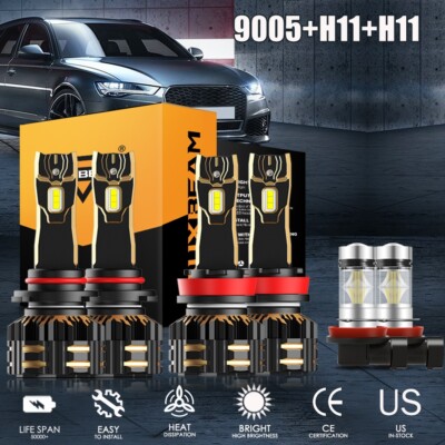 6x AUXBEAM GX 9005 H11 H11 LED Headlight Bulbs CANBUS High Low Beam Super Bright