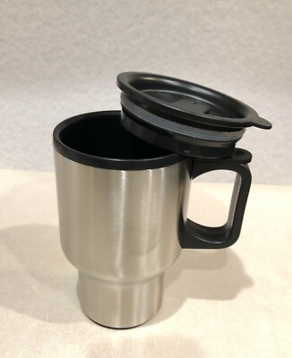 16 oz Silver Travel Mug - Black Plastic Liner - Slider Lid - Tapered Bottom  | eBay
