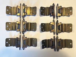 12 Vintage Amerock #6 Brass Finish Cabinet Hinges, Circa 1960s-70s, w/ Screws