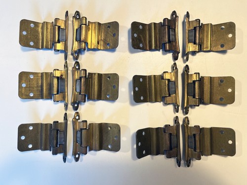 12 Vintage Amerock #6 Brass Finish Cabinet Hinges, Circa 1960s-70s, w/ Screws