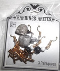 Earrings Aretes Halloween 3 Pair Sets - Spider Web, Grey Skull, and Black Ovals