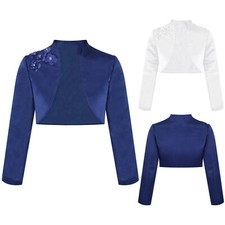 Kids Girls Satin Open Front Bolero Shrug Cardigan Party Jacket Girls Cover Up