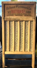 Antique National Washboard Co No. 100 Top Notch USA Brass Ribbed 24" Scrub Board
