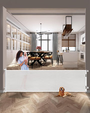 Extra Wide 118" Retractable Baby Gate - Indoor/Outdoor Safety Barrier White 