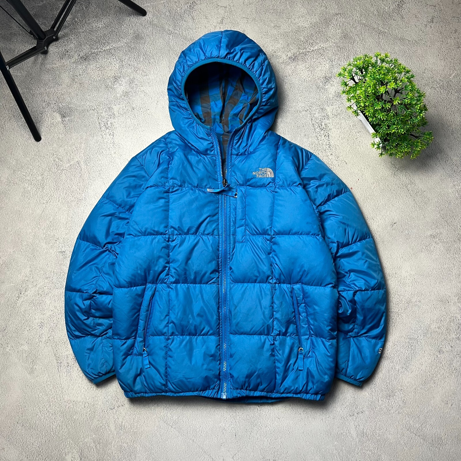 Men's North Face 550 Blue Puffer Jacket - Two-Way Coat Size S for Outdoor