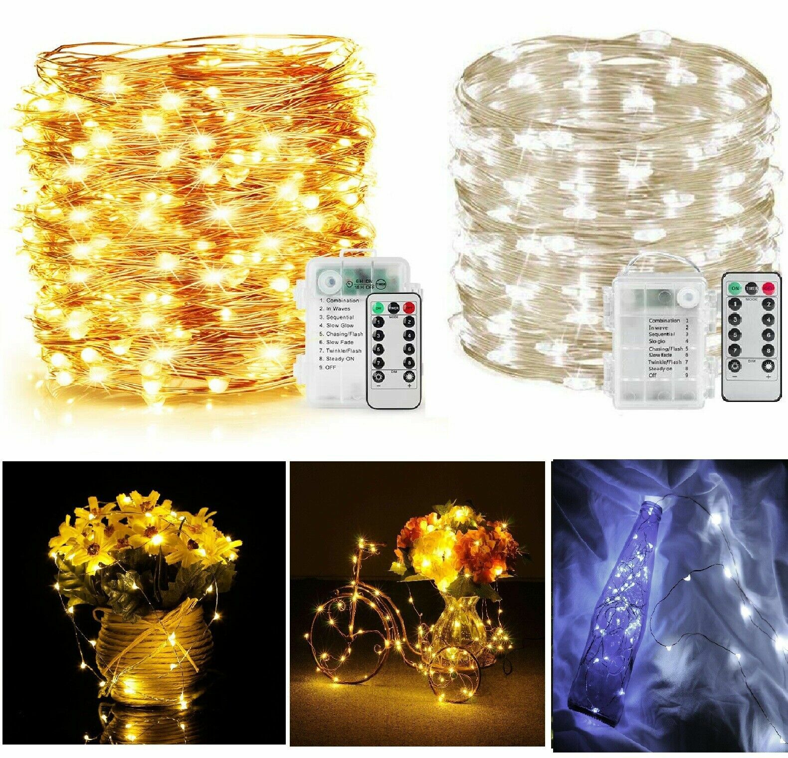 100 LED Battery Fairy Light Waterproof String Light Xmas With Remote