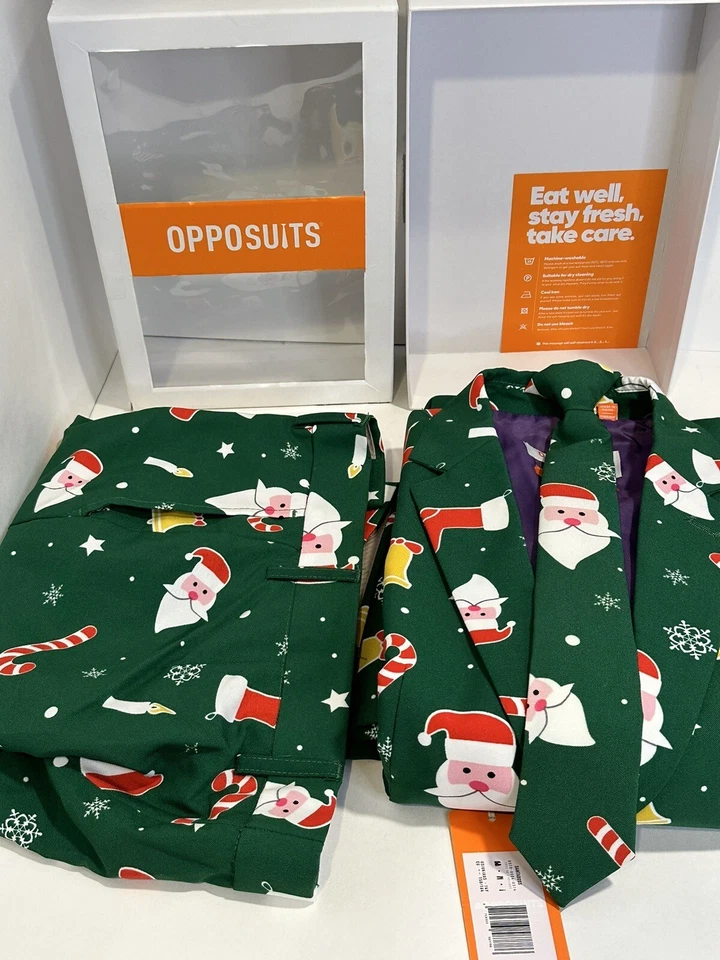 OppoSuits 14Y Navidad 3 Piezas Traje SantaBoss Santa Bastón de Caramelo Corbata Blazer Pantalones Foto 3 de 4