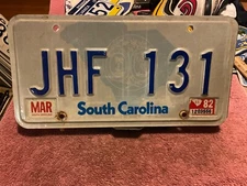 South Carolina License Plate 1982 JHF 131 "State Emblem" Design