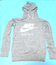 Nike Women's Just Do It Hoodie Sweatshirt Pull Over Gray Long Sleeve Size Small