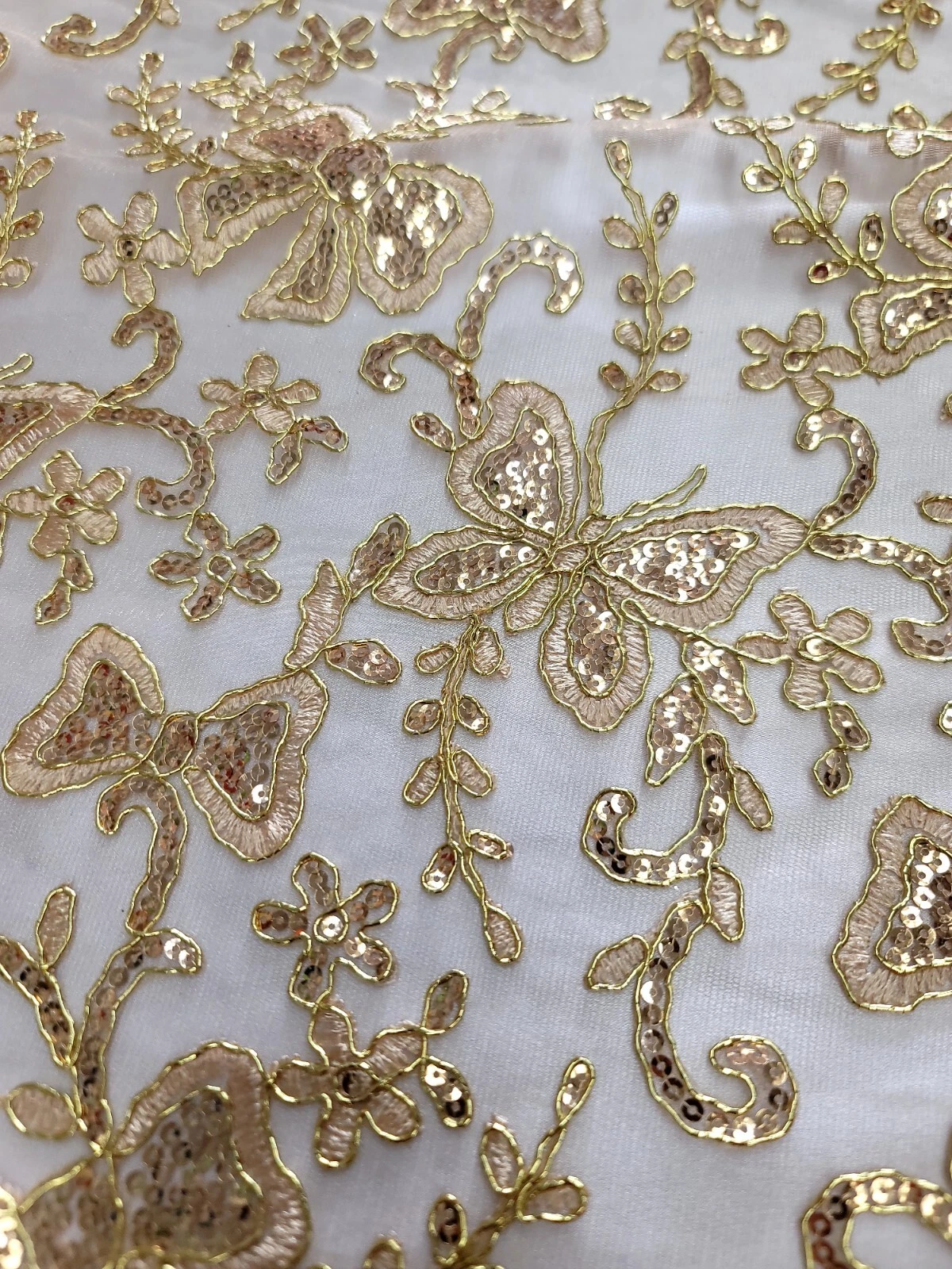 Gold Butterfly Design Lace Embroidered Sequins Fabric Sold By The Yard Prom - product detail image 7