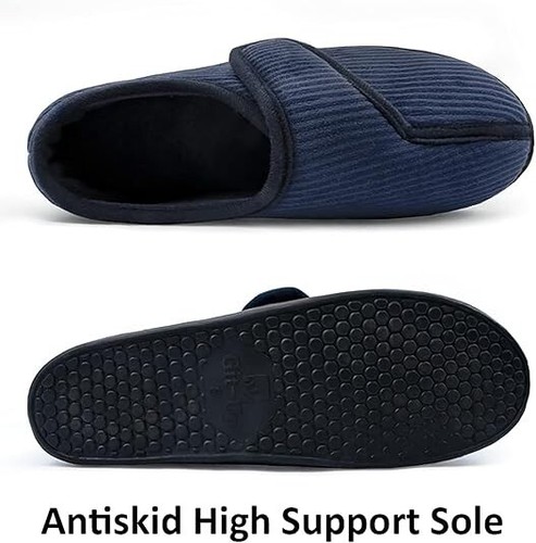 Git-up Corduroy Adjustable Hook & Loop Wide Diabetic Slippers Unisex Navy UK 10