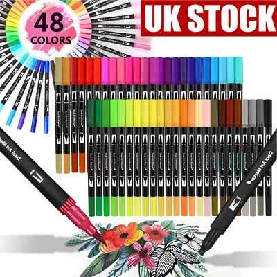 DOTNTICK 48 Dual Tip Brush Pens Drawing Set Watercolour Markers Fine Art