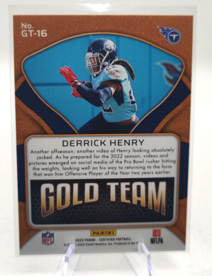 Derrick Henry GOLD TEAM Insert 2022 Panini Certified NFL Football