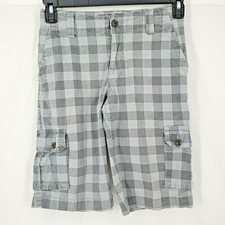 Arizona Jeans Chino Shorts Gray Black Check Plaid Boys Size 16 Reg