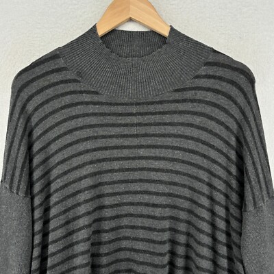 EILEEN FISHER Sweater XS Tencel Blend Striped Mock Neck Dolman Sleeve Gray