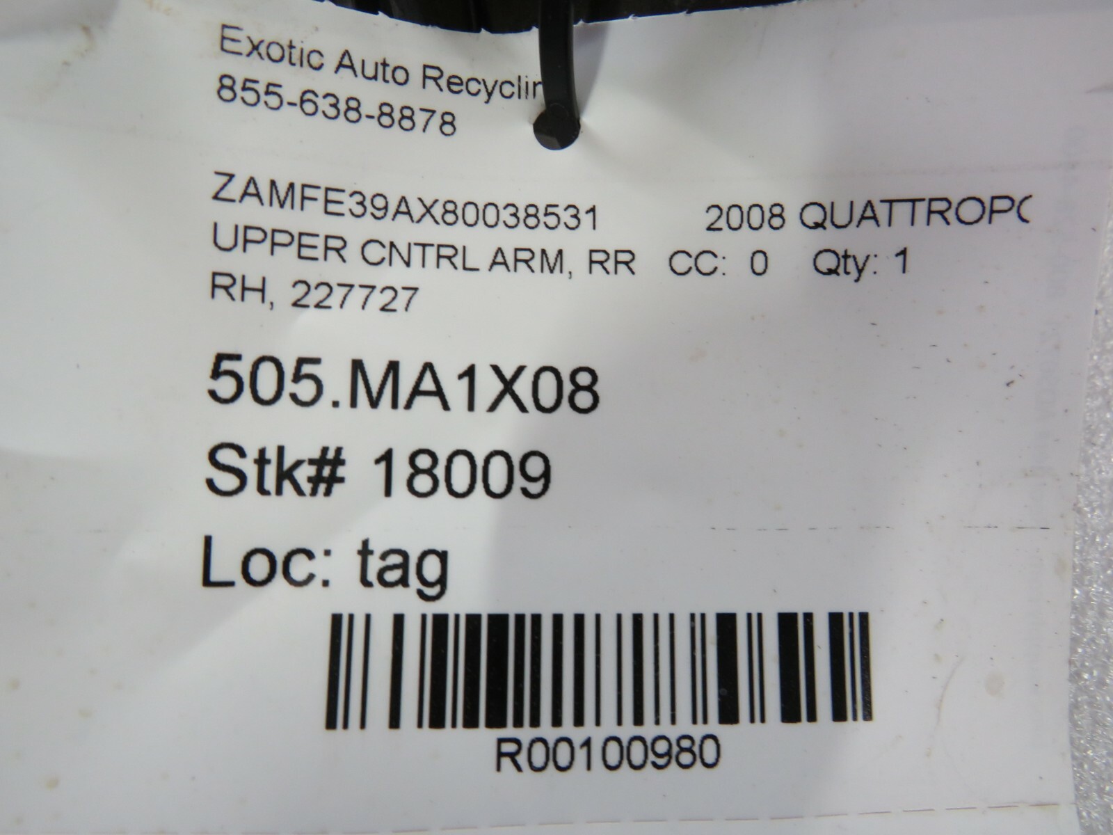 Maserati Quattroporte, RH, Right, Rear Upper Control Arm, P/N 227727