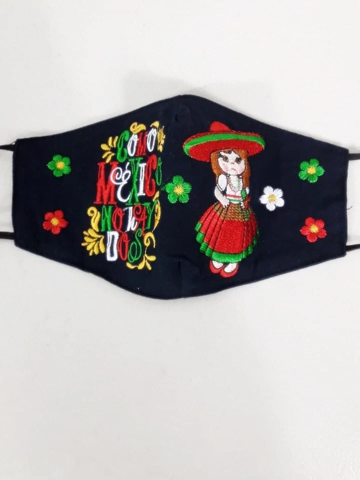 墨西哥成人面罩刺绣科莫墨西哥无干草多斯牧场女孩  — 第 2/4 张图片