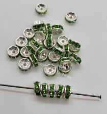 12pc Swarovski Crystal Peridot 6mm Silver Plated Rhinestone Rondel; Green