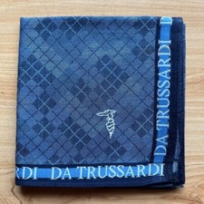 HANDKERCHIEF MEN'S VINTAGE BLUE GEOMETRIC PLAIN POCKET SQUARE COTTON 18" D206
