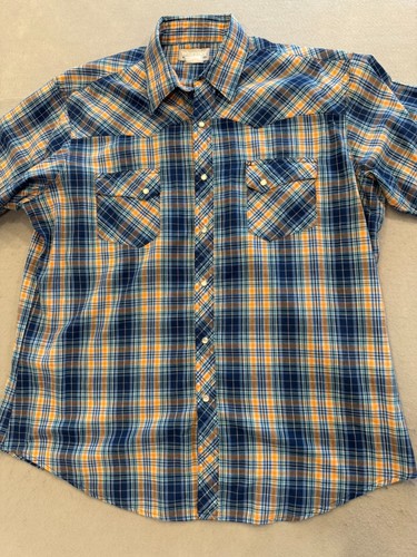 Wrangler Western Snap Up Shirt Mens XL Wrancher Blue Plaid Cowboy Collar - Imagen 3 de 5