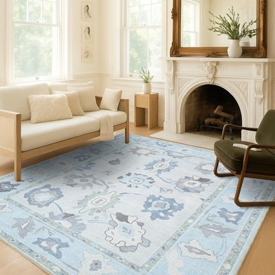 Fame Living Cream Blue Oushak Rug, 7'6'' x 9'11'' (Rectangular), 