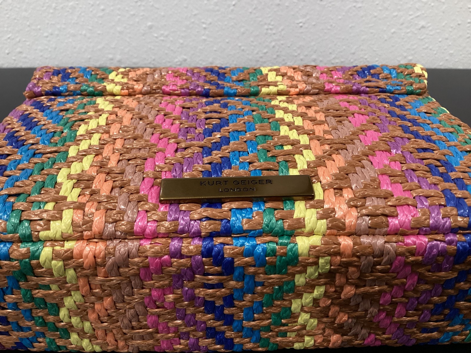 Kurt Geiger Mini Kensington Woven Polyethylene Rainbow Fabric 8" x 5.25" x 2.25"
