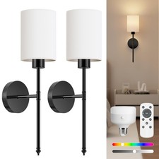Battery Operated Wall Sconce Set of 2 - Wireless Rechargeable 5200mAh - Dim