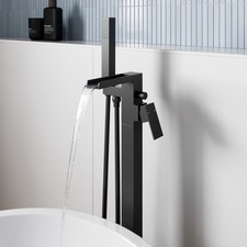 Bathroom Modern Waterfall Black Basin Sink Mono Square Mixer Tap Filler Waste