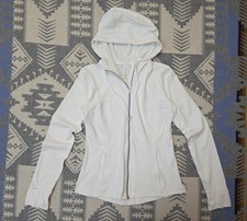 Lululemon Define Hooded Jacket White Size 10 Full Zip Thumbholes Yoga Running