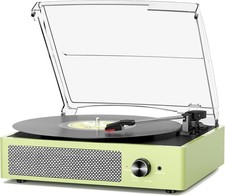 Vinyl Record Player with 2 Stereo Speakers Belt-Driven Vintage Water Green