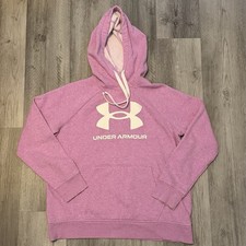 Under Armour Women s Pink Pullover Hoodie M Loose Fit Fleece Logo Pockets