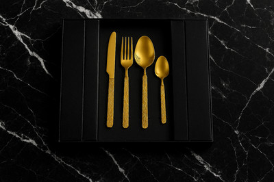 24-Piece Gold Hammered Handle Cutlery Set | Flatware for 6 |  