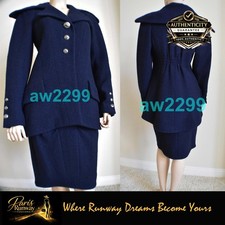 Chanel 08A 2008 New 2PC Boucle Wool Skirt Jacket Coat Navy 40 Lion Head Buttons