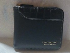 Men's Business Retro Short Wallet Multi Card Slots, Faux Leather, Zipper, Black