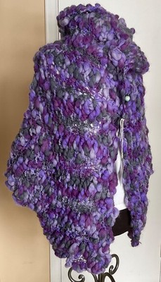 Hand Knit NancyBoccuzzi Designer SampleNew WoolVest/Jacket Sz L PurplesCardigan