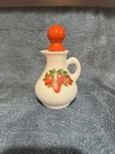 Avon Strawberries &Cream Bath Foam Milk Glass Decanter Vintage Decor Empty Jar