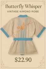 Vintage Butterfly Embroidered Kimono Robe   Skybird   Made in Taiwan   M