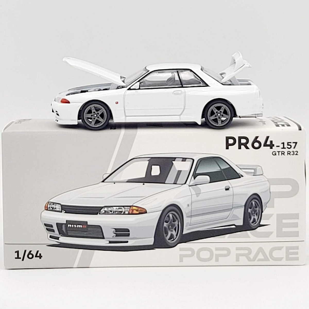 404 1/64 日産 スカイライン GT-R R32 パンデム ホワイト Pop Race Nissan Skyline GT-R R32 - 1:64, Crystal White (2025