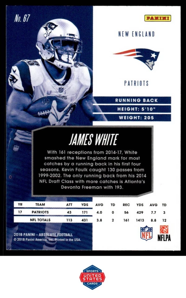 2018 Panini Absolute #67 James White - Image 2 of 2