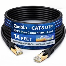 Cat 8 Ethernet Cable, 40Gbps 2000MHz High-Speed LAN Network Cable, Gold-Plated R