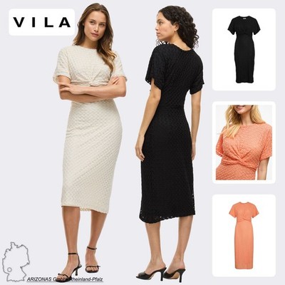 VILA Elegantes Struktur Damenkleid mit Design & kurzen Ärmeln und Knotendetail