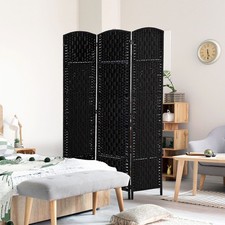 3 Panel Resin Wicker Folding Room Divider Privacy Screen Home Office Black