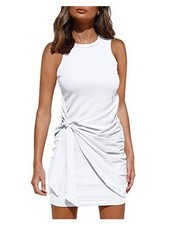 Lillusory Women's Size XL White Sleeveless Bodycon Ruched Mini Dress CW-296