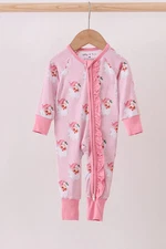 Pink santa claus bamboo ruffle zipper romper