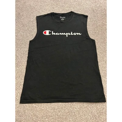 Camiseta Champion Muscle Para Hombre Mediana Negra Excelente Script Logo Camisa Sin Mangas - Imagen 1 de 4