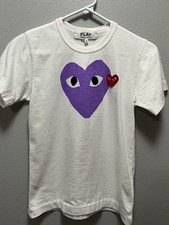 Women  s Small Comme Des Gar ons Heart White Cotton T Shirt Top, Japan AZ-T105