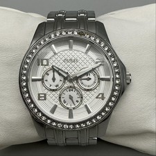 Guess U0147L1 Women Watch 41mm Silver Tonel Steel Crystal New Battery 5.5"
