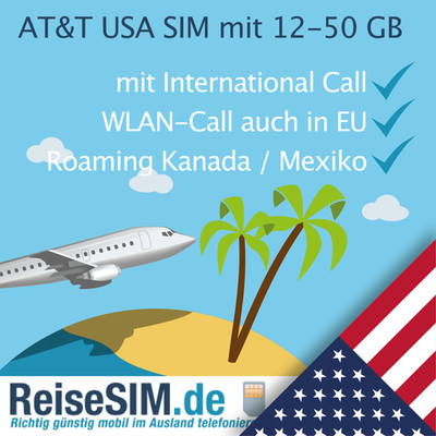 AT&T USA SIM oder eSIM mit 12-50 GB Flat und Internationaler Telefon Flat usw.