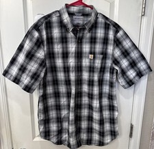 Carhartt Shirt Mens Size M Short Sleeve SS Button Up Plaid Work Wear Relaxed Fit
